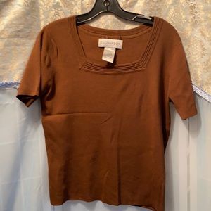 SAG HARBOR BROWN KNIT SH SLV TOP SZ M
